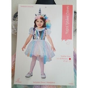 NEW Magical Rainbow Unicorn Halloween Costume Baby Girls 12-18 Months Dress Horn